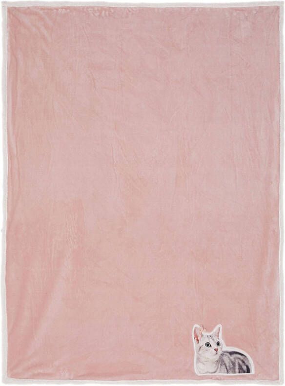 Clayre & Eef Plaid 130*160 cm Roze Polyester Rechthoek Deken Kleed Dekentje Roze Deken Kleed