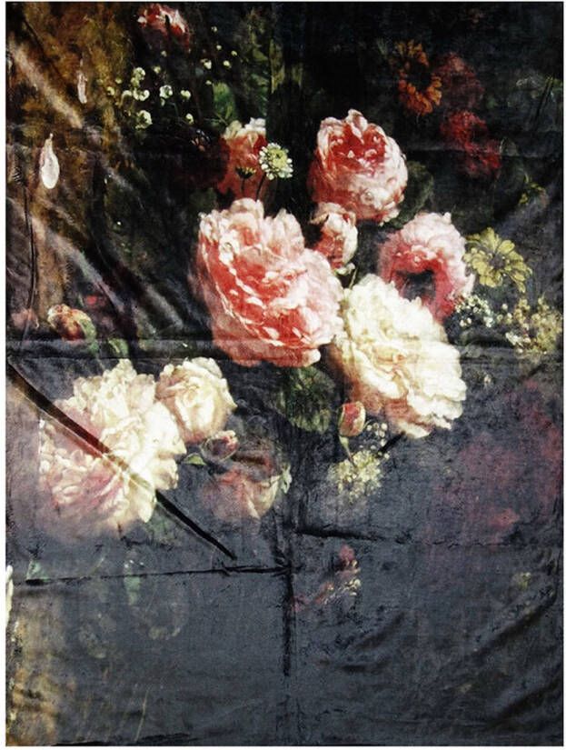 Clayre & Eef Plaid 130x170 cm Zwart Roze Polyester Rechthoek Bloemen Deken Zwart Deken