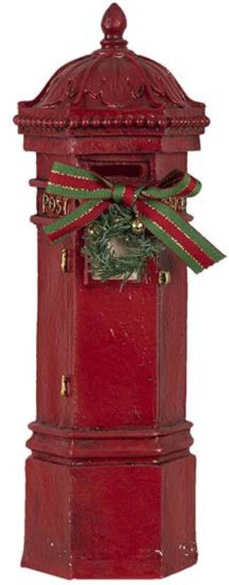Clayre & Eef Rode Decoratie brievenbus met krans 10*9*29 cm 6PR4747