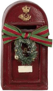 Clayre & Eef Rode Decoratie brievenbus met krans 8*6*15 cm 6PR4748