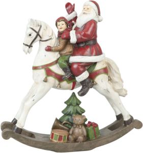 Clayre & Eef Beeld Kerstman 30 cm Rood Wit Polyresin Kerstdecoratie
