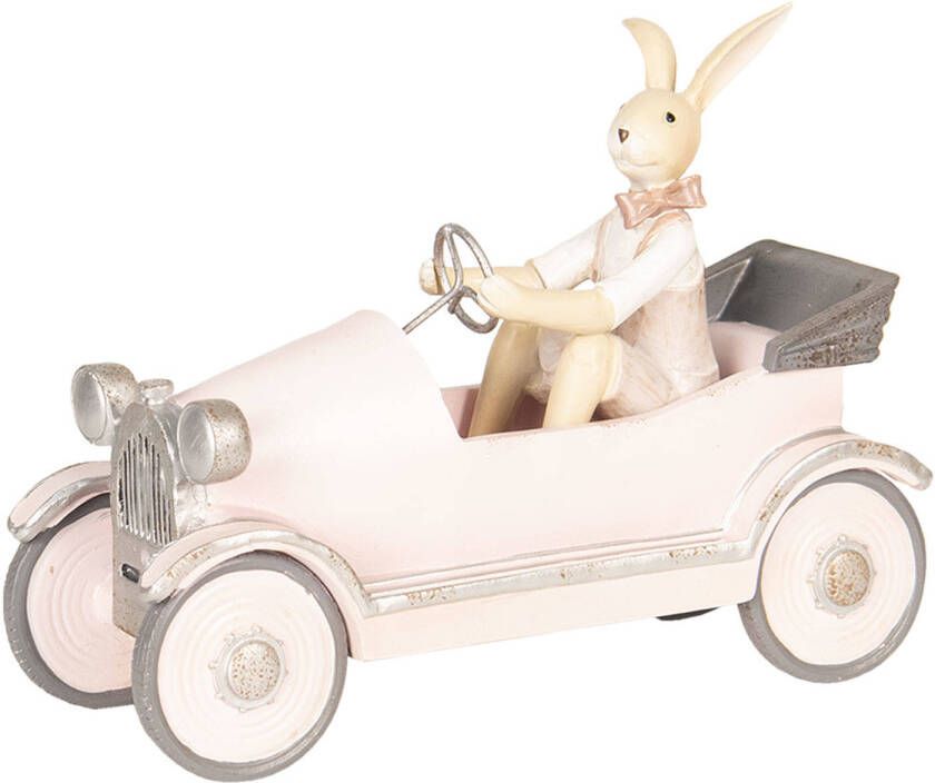 Clayre & Eef Roze Decoratie konijn in auto 24*9*18 cm 6PR2633