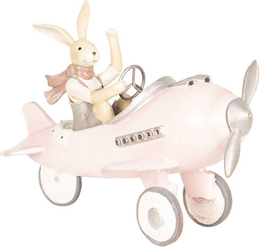 Clayre & Eef Roze Decoratie konijn in vliegtuig 25*17*18 cm 6PR2634