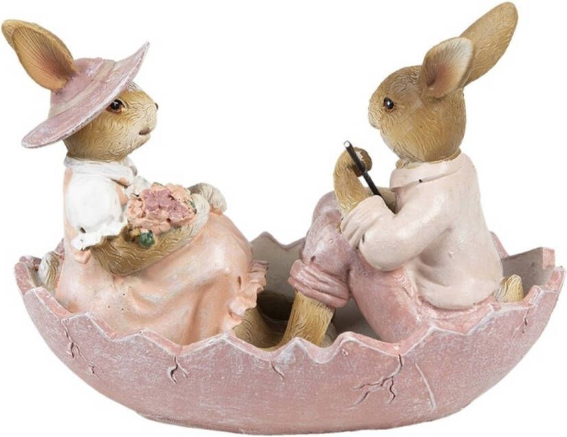 Clayre & Eef Roze Decoratie konijnen 13*9*10 cm 6PR3539