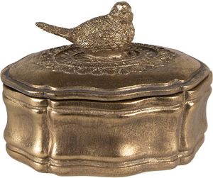 Clayre & Eef Sieradendoos Vogel Ø 9x13 cm Goudkleurig Kunststof Juwelendoos Goudkleurig Juwelendoos