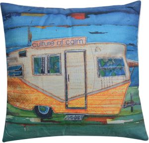 Clayre & Eef Sierkussen 43*43*4 Cm Meerkleurig Synthetisch Vierkant Caravan Kussenhoes Met Kussenvulling Geel