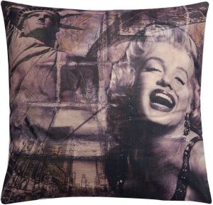 Clayre & Eef Sierkussen 43x43 cm Zwart Wit Synthetisch Vierkant Vrouw Kussenhoes met Kussenvulling Zwart Kussenhoes met