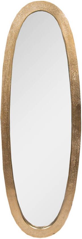 Clayre & Eef Spiegel 33x99 cm Goudkleurig Aluminium Glas Ovaal Grote Spiegel Wand Spiegel Muur Spiegel Goudkleurig