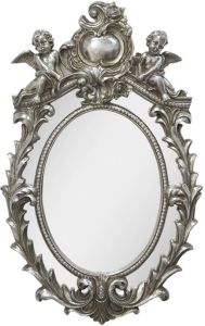 Clayre & Eef Spiegel 35x55 Cm Zilverkleurig Kunststof Ovaal Engelen Grote Spiegel Wand Spiegel Muur Spiegel