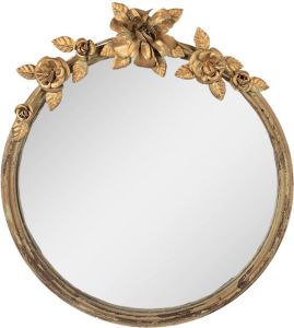 Clayre & Eef Spiegel 39x5x44 cm Goudkleurig Glas Rond Bloemen Wandspiegel Goudkleurig Wandspiegel