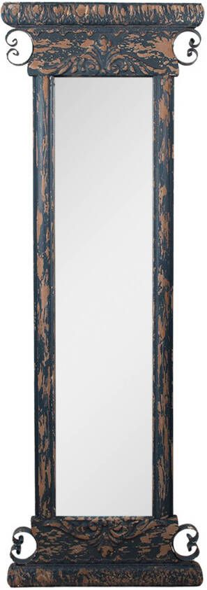Clayre & Eef Spiegel 45x131 cm Blauw Bruin Hout Grote Spiegel Wand Spiegel Muur Spiegel Blauw Grote Spiegel Wand