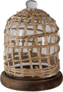 Clayre & Eef Stolp Ø 16x22 cm Bruin Hout Glas Rond Glazen Stolp Bruin Glazen Stolp