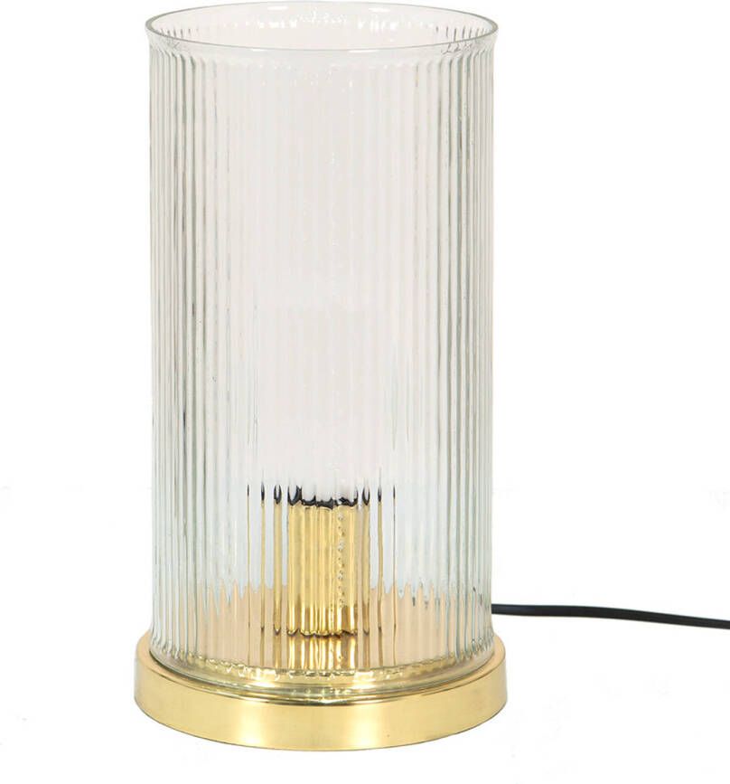 Clayre & Eef Tafellamp Ø 15x27 Cm Goudkleurig Glas Metaal Rond Bureaulamp Nachtlampje Goudkleurig Bureaulamp