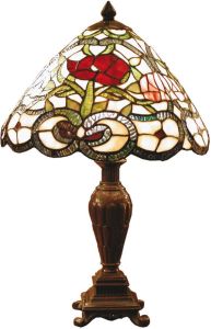 Clayre & Eef Tafellamp Met Tiffanykap Compleet 47 X ø 32 Cm Bruin Wit Groen Rood Ijzer Glas