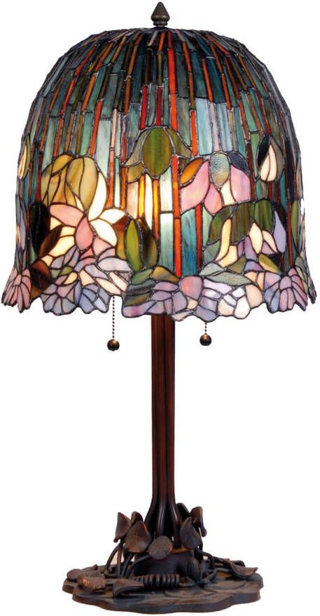 Clayre & Eef tafellamp met tiffanykap hangplant lila 68 x ø 37 cm bruin blauw roze multi colour ijzer glas
