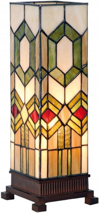 Clayre & Eef Tiffany Tafellamp 12x35 cm Groen Bruin Glas Vierkant