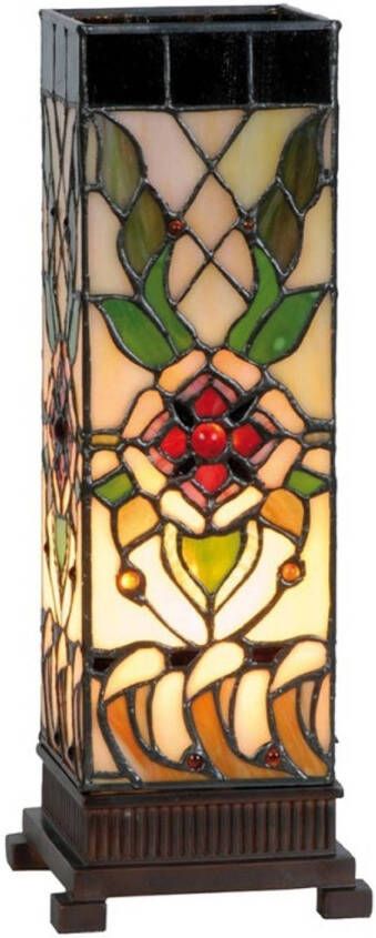 Clayre & Eef Tiffany Tafellamp 12x12x35 cm Beige Groen Glas Rechthoek