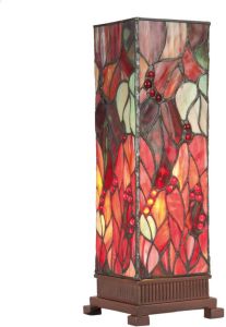Clayre & Eef Tiffany Tafellamp 12x12x35 cm Rood Groen Glas Rechthoek