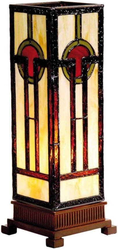 Clayre & Eef Tiffany Tafellamp 12x12x35 cm Beige Bruin Glas Rechthoek