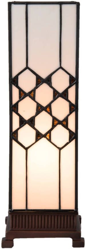 Clayre & Eef tafellamp tiffany 12x12x36 cm e14 max. 25 watt bruin wit ijzer glas kunststof