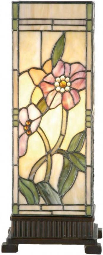 Clayre & Eef Tiffany Tafellamp 18x18x45 cm Beige Roze Glas Rechthoek