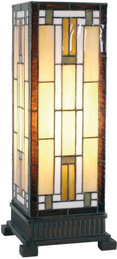 Clayre & Eef Tiffany Tafellamp 18x45 cm Bruin Beige Glas Vierkant