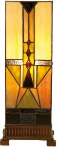 Clayre & Eef Tiffany Tafellamp 18x18x45 cm Beige Bruin Glas Vierkant