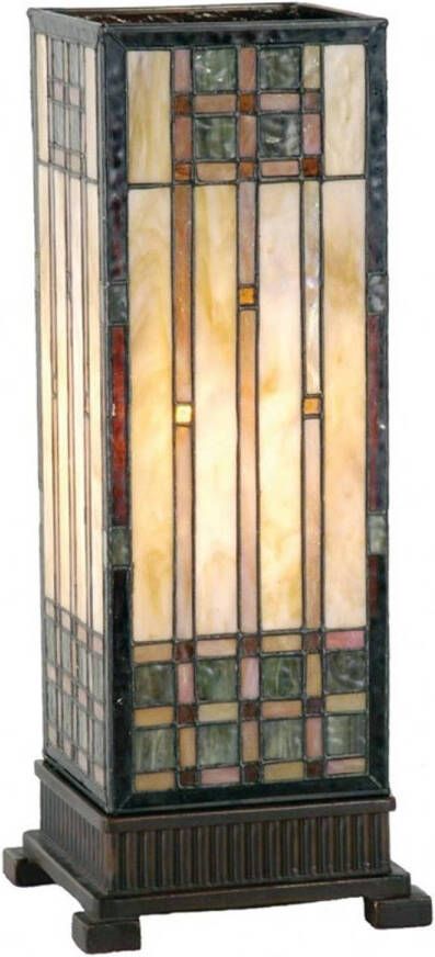 Clayre & Eef Tiffany Tafellamp 18x18x45 cm Beige Bruin Glas Rechthoek