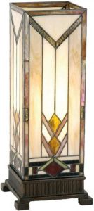 Clayre & Eef Tiffany Tafellamp 18x18x45 cm Beige Geel Glas Rechthoek
