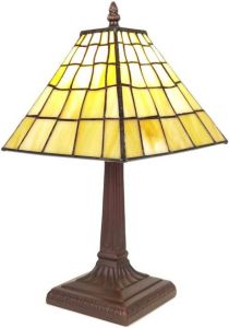 Clayre & Eef Tiffany Tafellamp Ø 20x38 cm Geel Kunststof Glas Tiffany