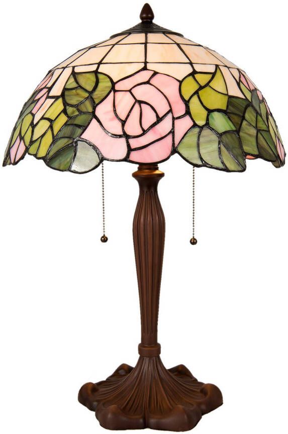 Clayre & Eef tafellamp tiffany ø 40x61 cm e27 max. 2x60 watt bruin groen roze ijzer glas kunststof