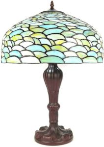 Clayre & Eef Tiffany Tafellamp Ø 41x60 cm Turquoise Kunststof Glas