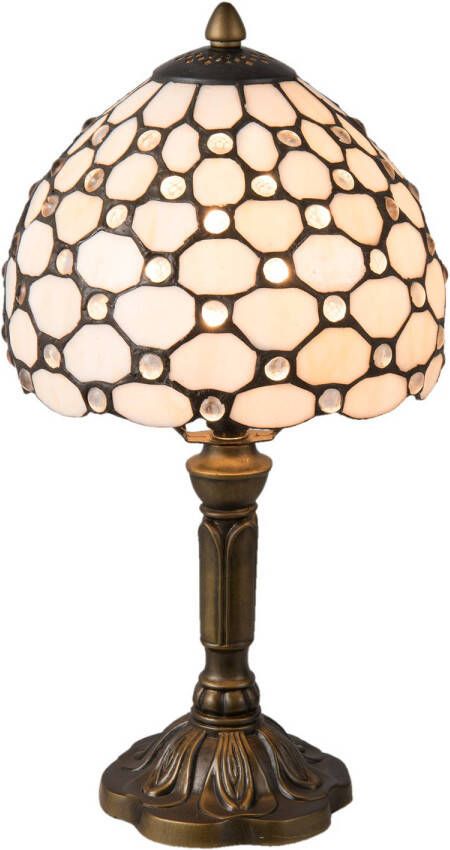 Clayre & Eef tafellamp tiffany compleet ø 21x38 cm e14 max. 40 w bruin roze ijzer glas kunststof