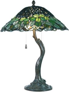Clayre & Eef Tafellamp Tiffany Compleet ø 47x58 Cm 2x E27 Max 60w. Groen Blauw Ijzer Glas