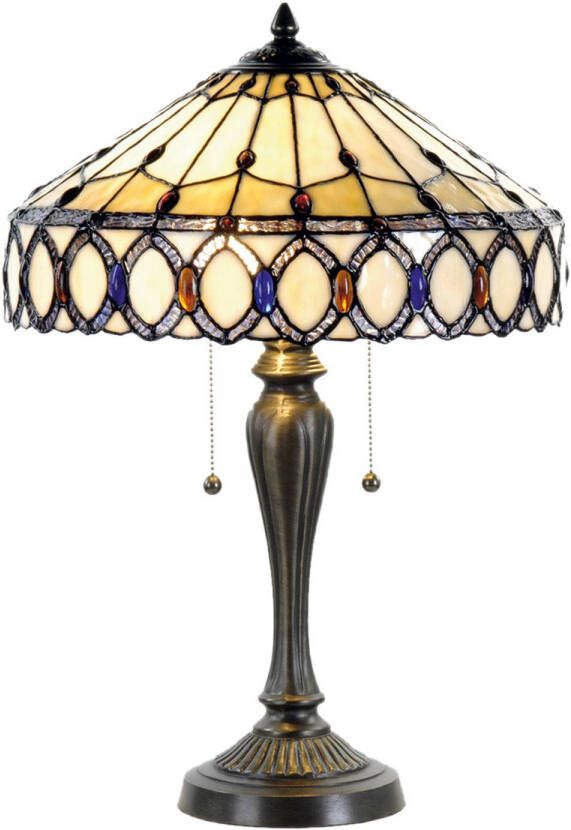 Clayre & Eef tafellamp tiffany compleet 58 x ø 40 cm bruin geel ivory multi colour ijzer glas