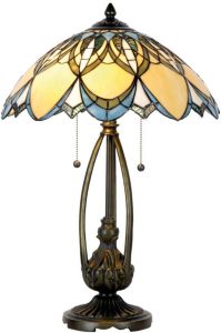Clayre & Eef Tafellamp Tiffany Compleet 60 X ø 40 Cm Bruin Groen Blauw Ivory Ijzer Glas
