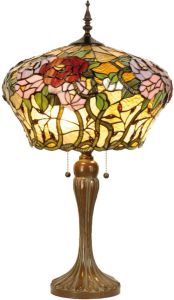 Clayre & Eef Tafellamp Tiffany Compleet 72 X ø 40 Cm Bruin Groen Roze Multi Colour Ijzer Glas