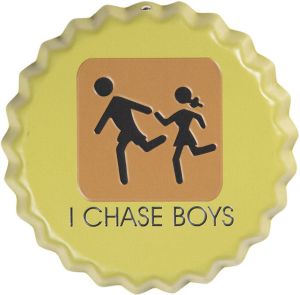 Clayre & Eef Tekstbord Ø 13 cm Geel Ijzer Rond I Chase Boys Wandbord Geel Wandbord