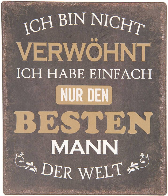 Clayre & Eef Tekstbord 13x15 cm Zwart Bruin Ijzer Besten Mann Der Welt Wandbord Zwart Wandbord
