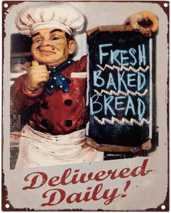 Clayre & Eef Tekstbord 20x25 cm Beige Ijzer Bakker Fresh baked bread Wandbord Beige Wandbord
