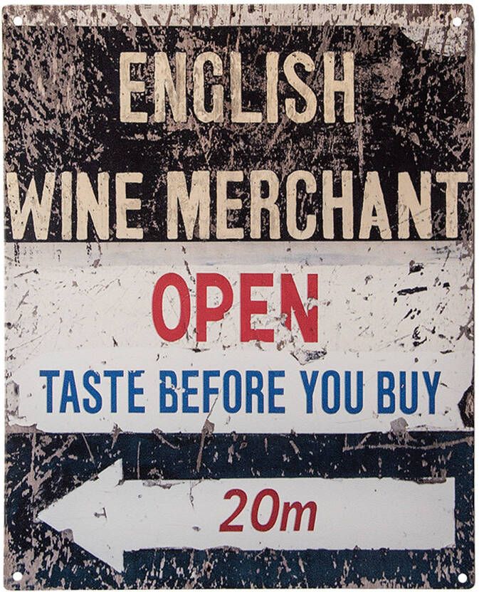 Clayre & Eef Tekstbord 20x25 cm Beige Ijzer English wine merchant Wandbord Beige Wandbord
