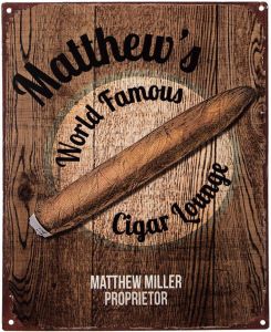 Clayre & Eef Tekstbord 20x25 cm Bruin Ijzer Sigaar Matthew&apos;s World famous cigar lounge Wandbord Bruin Wandbord