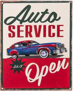 Clayre & Eef Tekstbord 20x25 cm Rood Beige Ijzer Auto Service Wandbord Rood Wandbord
