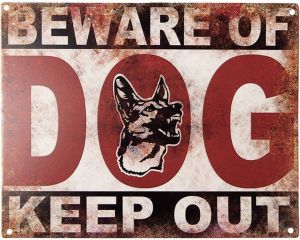 Clayre & Eef Tekstbord 25x20 cm Rood Beige Ijzer Hond Beware of dog Keep out Wandbord Rood Wandbord