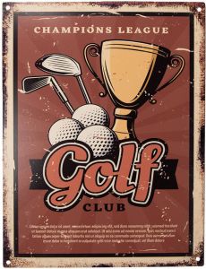 Clayre & Eef Tekstbord 25x33 cm Bruin Ijzer Golf club Wandbord Bruin Wandbord