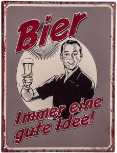 Clayre & Eef Tekstbord 25x33 cm Grijs Ijzer Rechthoek Bier Wandbord Grijs Wandbord
