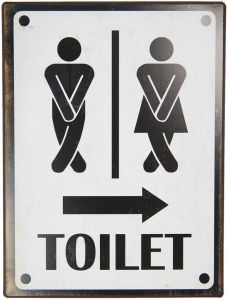 Clayre & Eef Tekstbord 26x35 cm Wit Zwart Metaal Rechthoek Toilet Wandbord Wit Wandbord