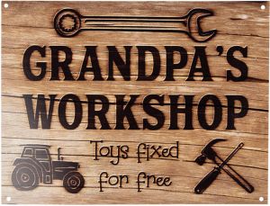 Clayre & Eef Tekstbord 33x25 cm Bruin Ijzer Grandpa&apos;s workshop Wandbord Bruin Wandbord