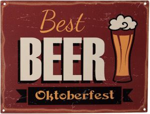Clayre & Eef Tekstbord 33x25 cm Rood Ijzer Best Beer Oktoberfest Wandbord Rood Wandbord