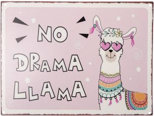 Clayre & Eef Tekstbord 33x25 cm Roze Ijzer Lama No drama Llama Wandbord Roze Wandbord